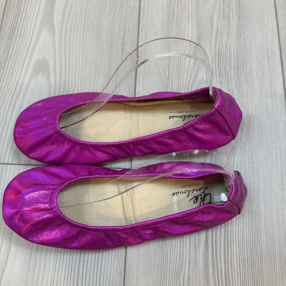 NEW The Storehouse Flats Women 7 Foldable Leather Ballet Shoes Fuschia Pink Foil - Picture 2 of 8